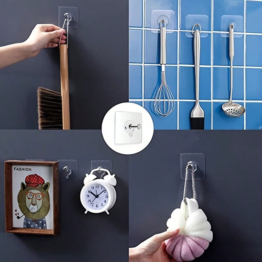 Self-Adhesive Wall Hooks, Nail-Free Wall Mount, Thumb-Tack Style Picture Hangers, for Indoor Home Decor