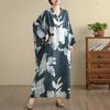 DIMANAF 2025 Women Plus Size Spring Long Dress Loose V-Neck Printing Vintage Casual Floral Oversize Long Sleeve 5060
