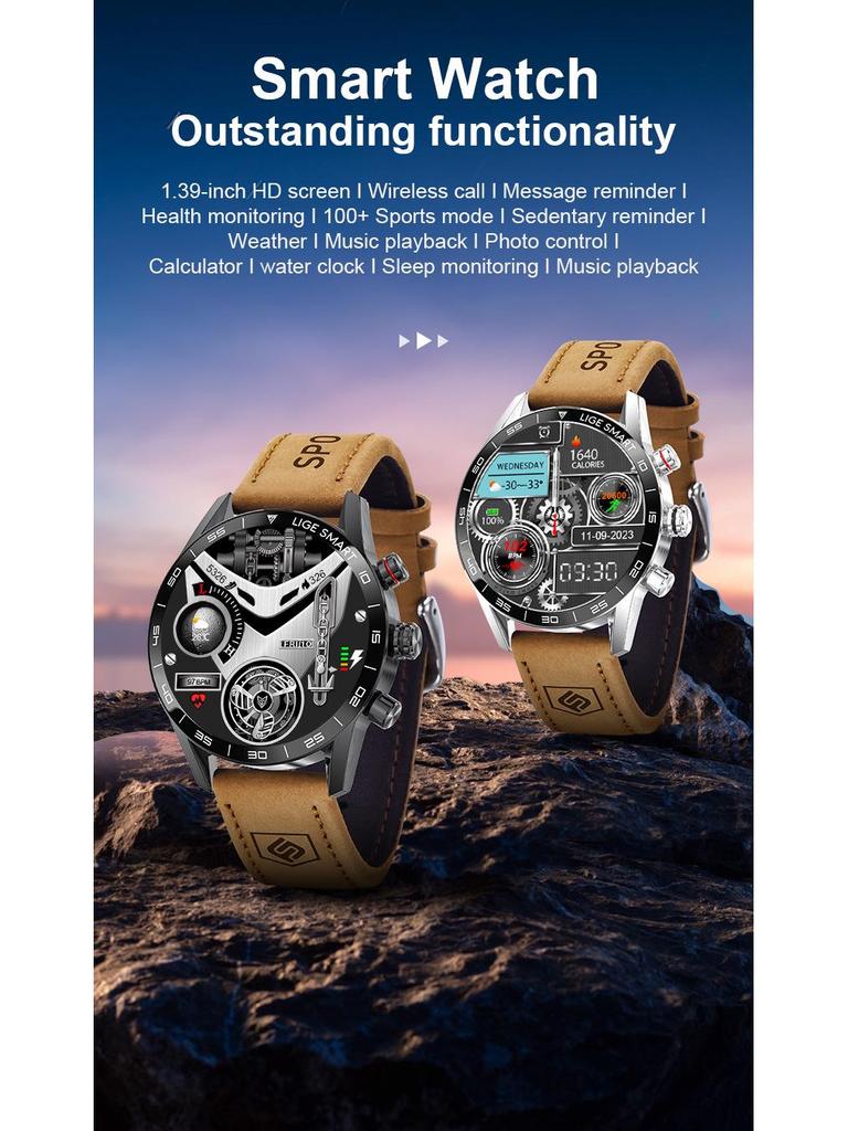 Men's Large-Screen Round Dial Smartwatch with Multi-Functionality and Bluetooth Calling