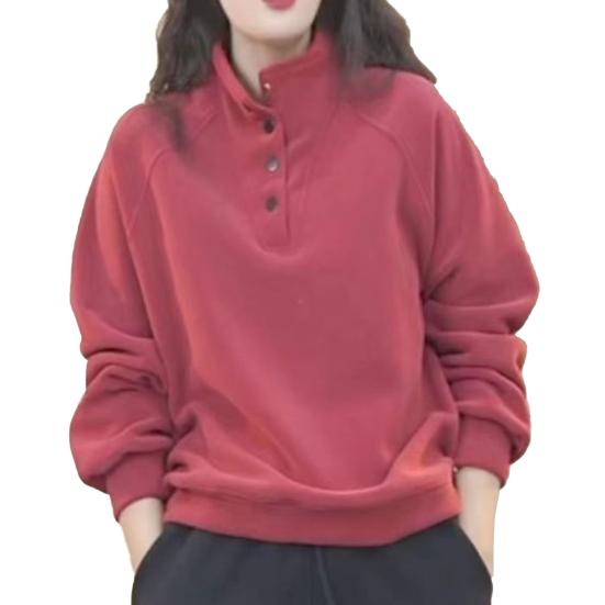 Fleecegensere for kvinner Langermet Knapp opp Pullovertopp Casual Ståkrage Varme Antrekk for Høst Vinter