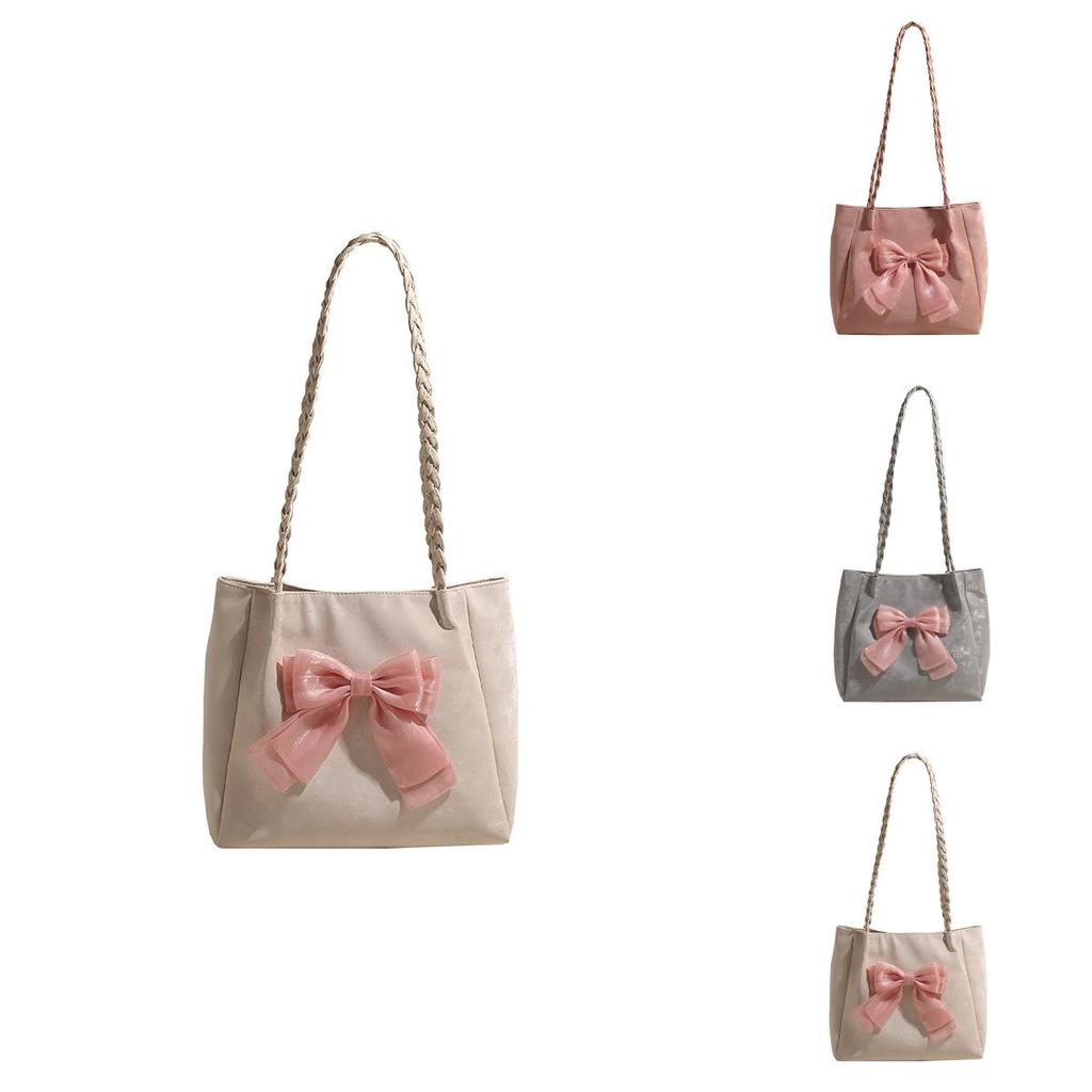 Summer Bowknot Large Capacity Tote Bag For Women Pu Material With Zipper Closure For Daily Use