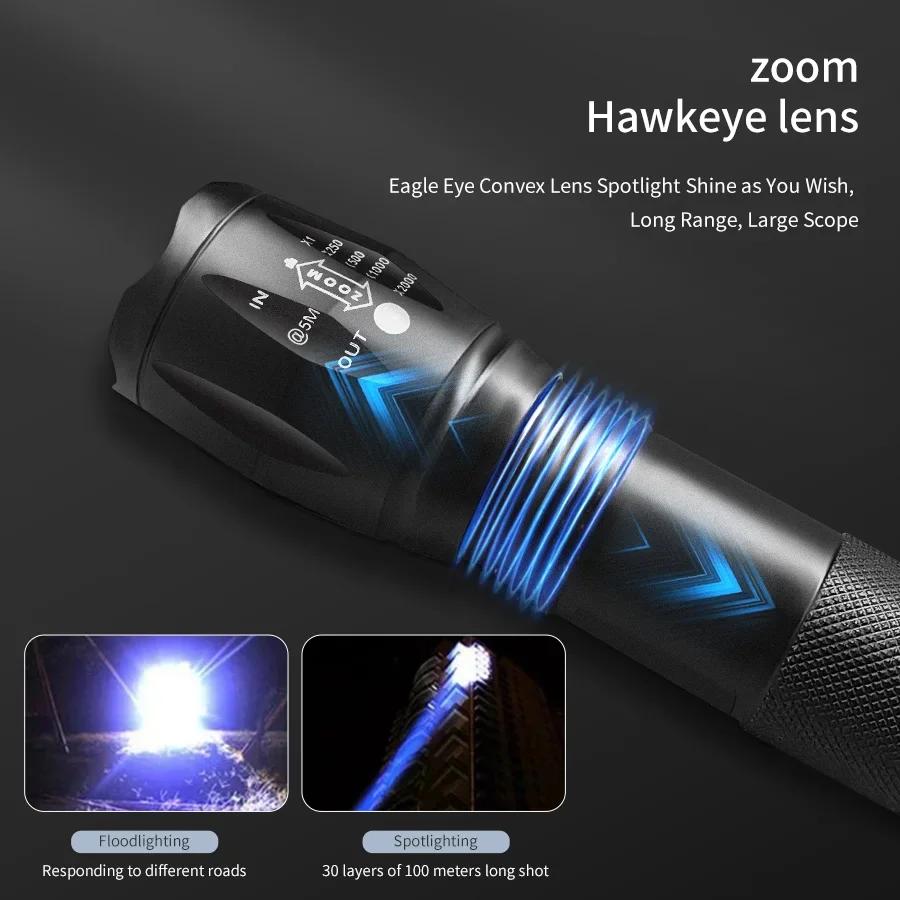 4 In 1 Multi-color Strong Light Flashlight LED Aluminum Alloy Zoom Flash Light Torch Rechargeable Outdoor Camping Lamp