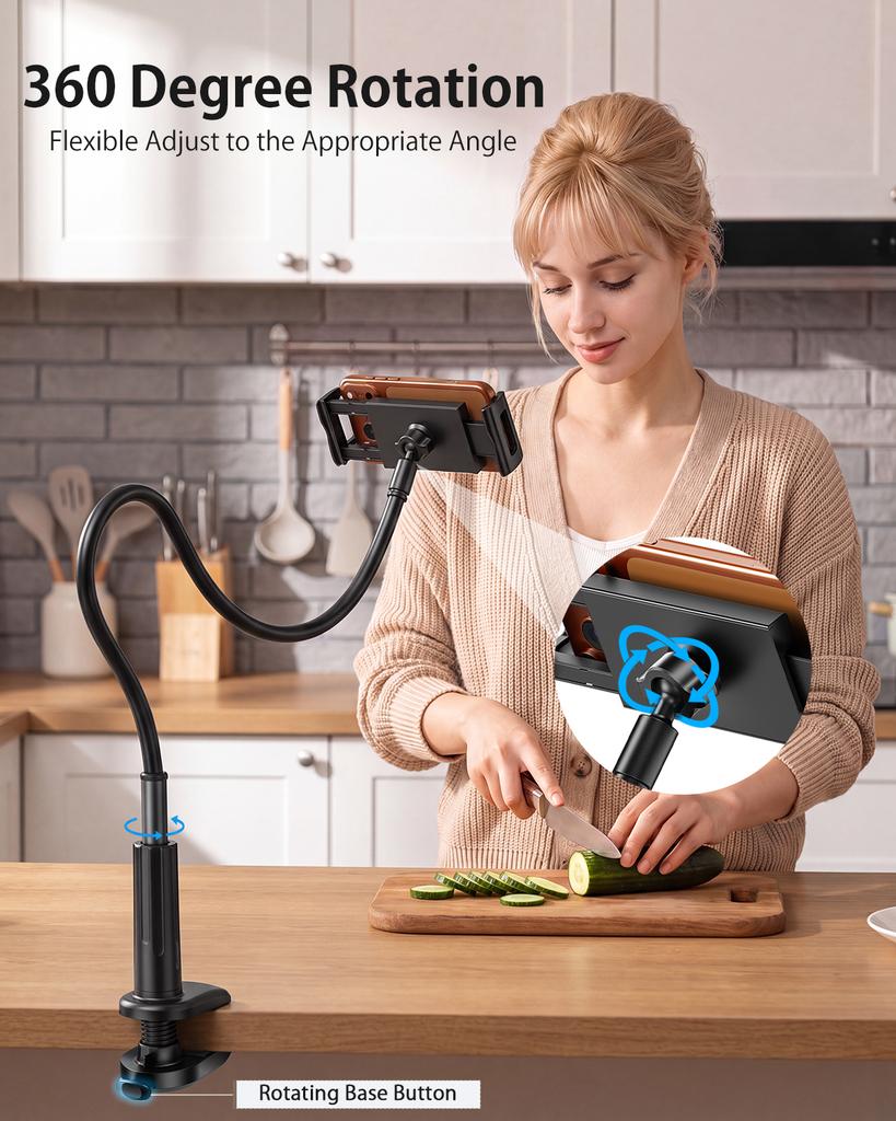 Oatsbasf Flexible Gooseneck Phone Holder for Bed, Bedside, Desk,Headboard,31.5in Long Arm, 360° Rotation Overhead Phone Mount