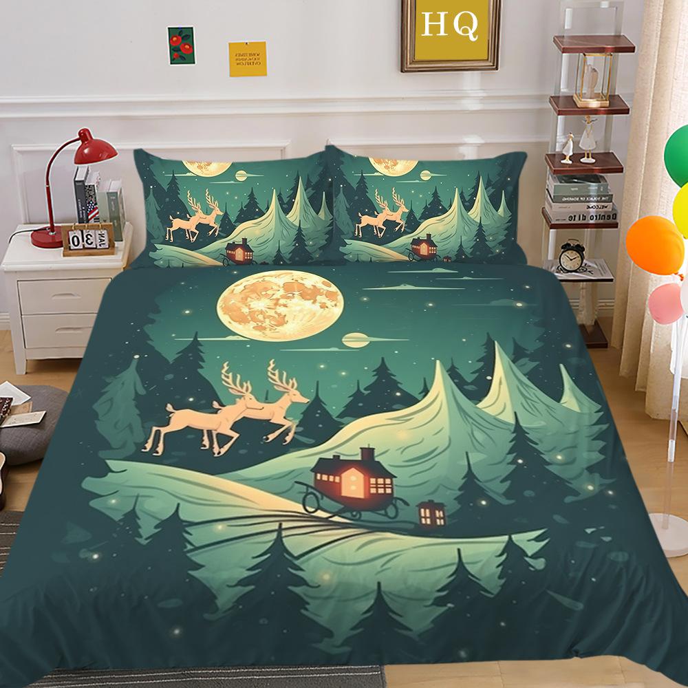 Jul Älg 3D-tryckt Polyester Örngott Täcke Två eller Tredelad Set