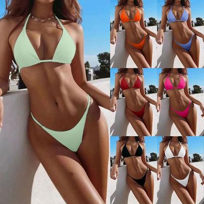 2025 Europäischer und Amerikanischer Sexy Schnürhals Badeanzug Set Damenmode Mehrfarbig Geteilter Badeanzug