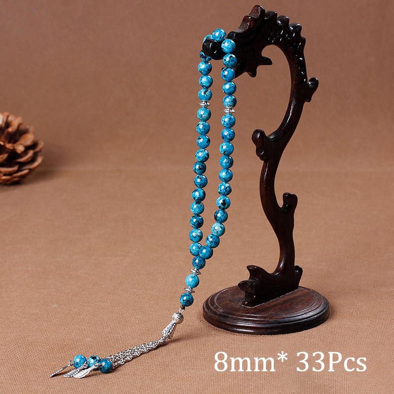 33 Prayer Rosary Beads 8mm Natural Stone Agate Color Optional For Islamic Tasbih Muslim Men Allah Mohammed Meditation Pendant