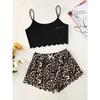 Women's Pajamas Set Sexy Lingerie Leopard Print Sling Sleepwear V-Neck Sleeveless Top and Shorts Sets Pyjamas Homewear