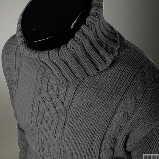 Men Slim Sweater Ribbed Cuffs Leisure High-necked Solid Color Warm Knitted Tops Daily Wear