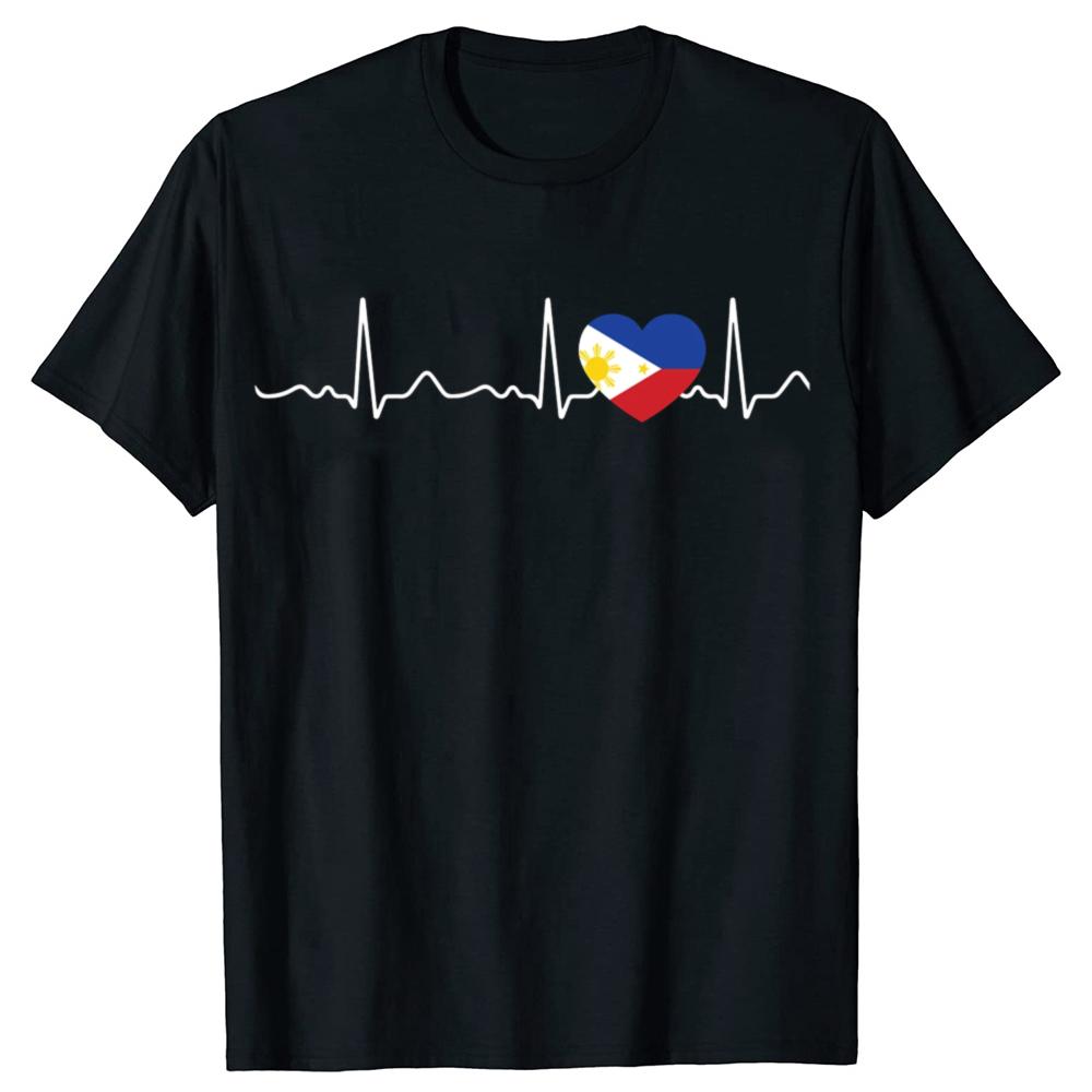 Funny Filipino Heartbeat I Love Philippines Flag Heart T-shirts Men Fashion Casual Tshirt 100% Cotton Loose Oversized T Shirt