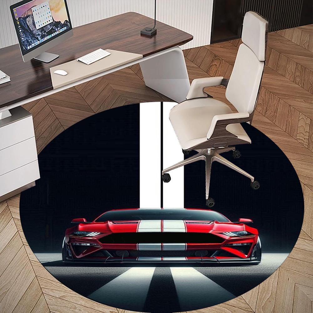 1PC Racing car cool Round Chair mat Area Rug - Non-Slip, Floor Mat for Office, Bedroom, home decor Christmas Gift c0528091
