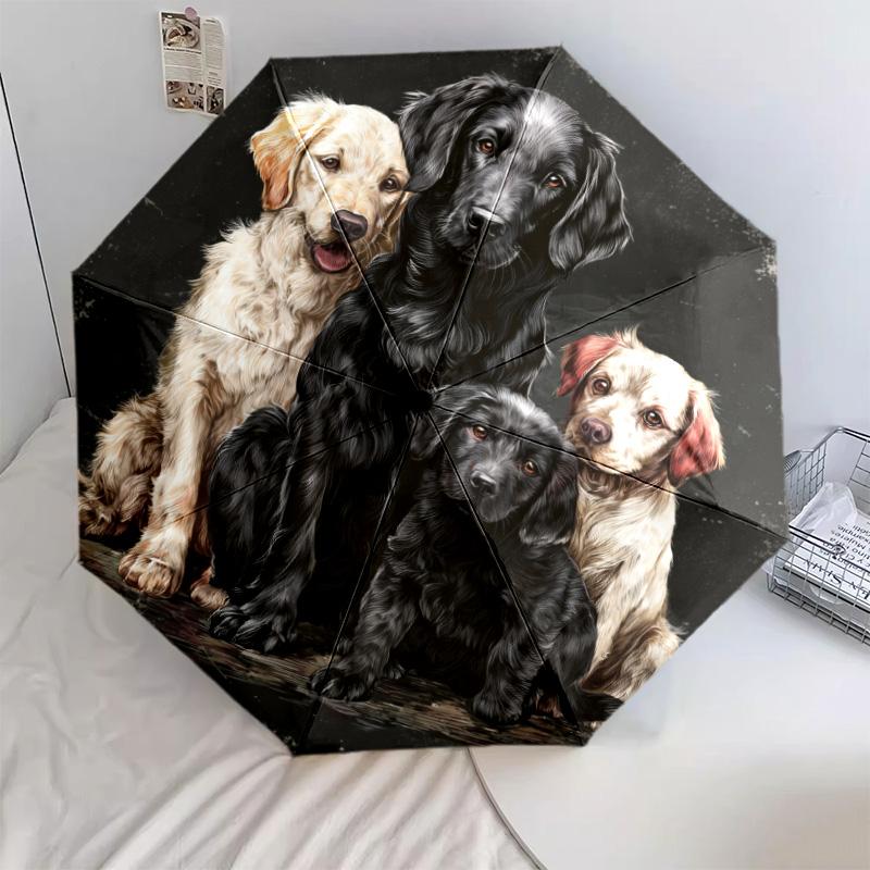 Dog on Black Background  pattern, automatic folding umbrella, portable and foldable design, 8 ribs, a Christmas or birthday gift.