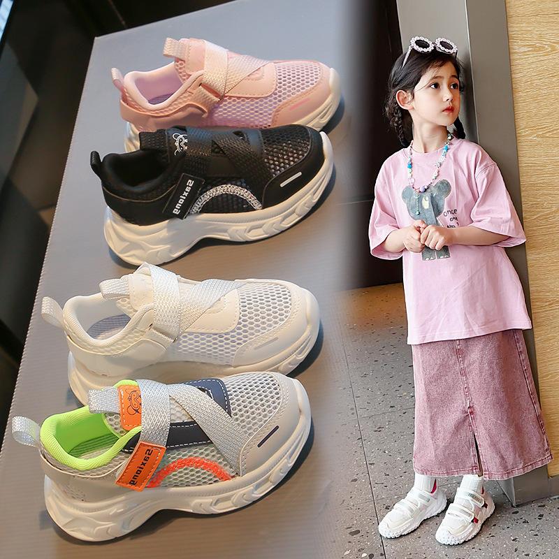 Kids Sports Shoes Mesh Breathable Children Running Shoes Hook&loop Comfortable 2025 New Students Basketball Shoes Soft Sole