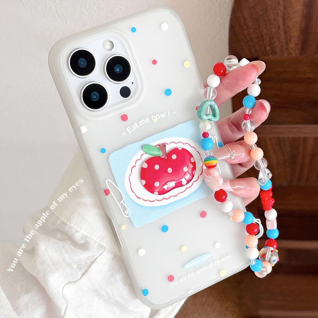 Colorful Polka Dots 17promax Three-dimensional Red Apple 16 Mobile Phone Case Iphone14 Suitable for 13 Lanyard 11 Silicone