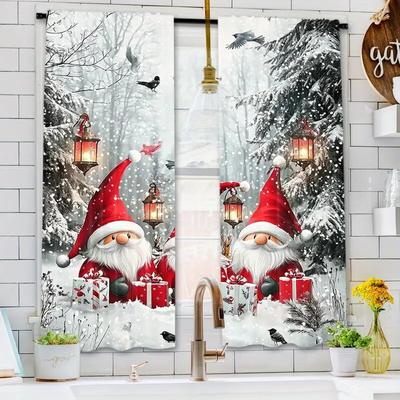 2 stuks - Kerstgordijnen, vakantie kerst dwerg polyester bedrukte gordijnen, huisdecoratie, kamerdecoratie
