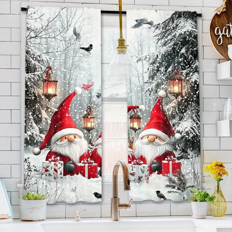2pcs - Christmas Curtains   Holiday Christmas Dwarf Polyester Printed Curtains   Home Decoration   Room Decoration