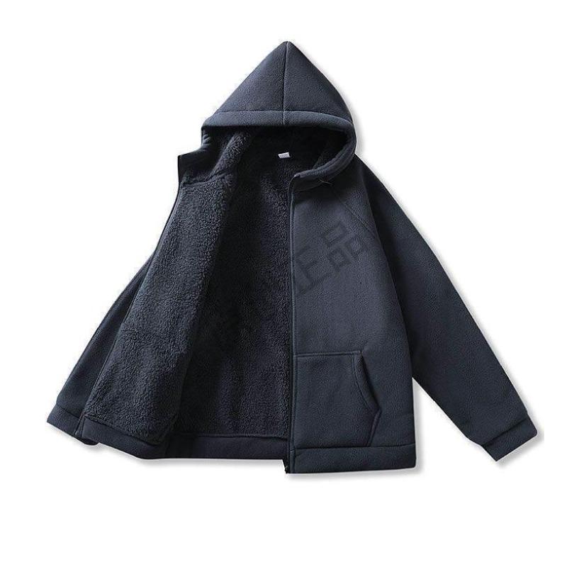 Giacca con cappuccio in pile invernale da uomo - Nuovo stile Cardigan caldo in velluto ispessito