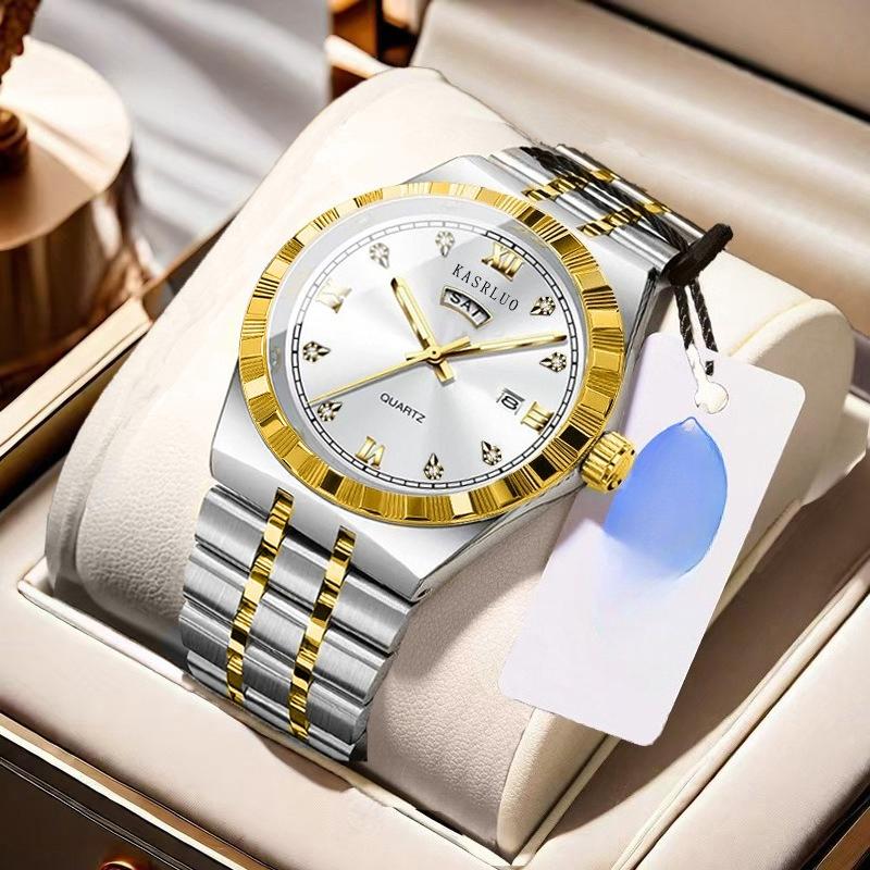 Men's Watch Stainless Steel Waterproof Non-Mechanical Luminous Calendar Steel Strap Watch