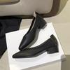 Leather single shoes thick heel 2025 new versatile fairy wind ladyshoes shallow mouth middle heel size women's shoes grandma shoes versatile