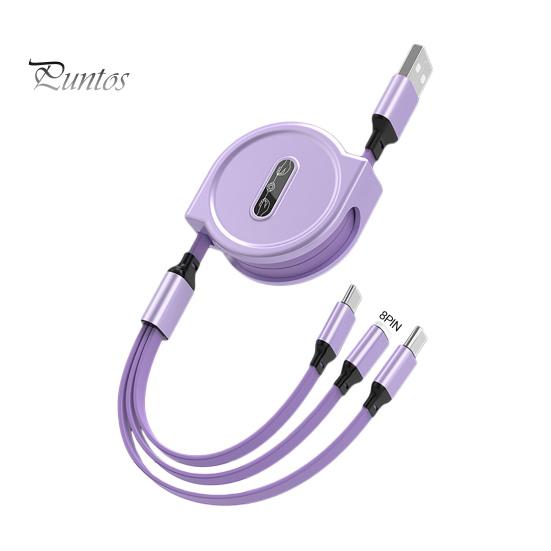 

Кабель для передачи данных, выдвижной, для быстрой зарядки, многофункциональный, 3-в-1, 8-контактный/Micro USB/Type-C, шнур для зарядки мобильного телефона, для дома фиолетовый