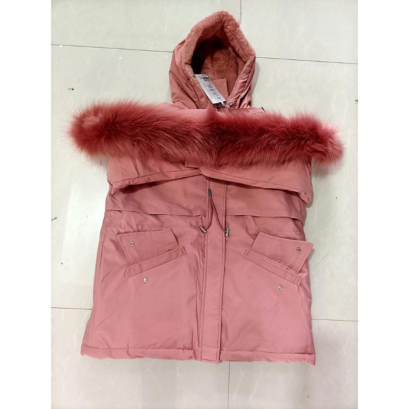 Cotton Padded Plus Size 2XL Winter Big Fur Jacket Women Loose Slim Warm Hooded Parka Coat Down Jacket