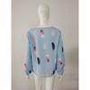 2026 Spring New V-neck Feather Print Long Sleeve Loose T-shirt for Women