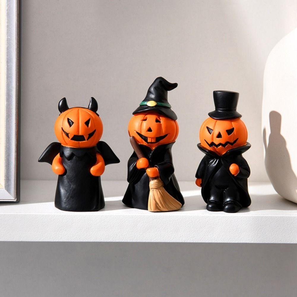 3Pcs/Set Craft Mini Devil Pumpkin Figurine Durable Halloween Devil Decoration Tabletop Decoration