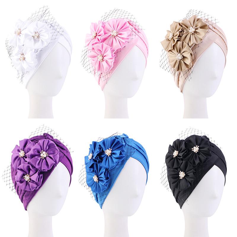 2022 Women Flowers Turban Hat Muslim Headwear Hijab Caps Diamonds Turbante Bonnet Ready To Wear Islamic Wrap India Cap
