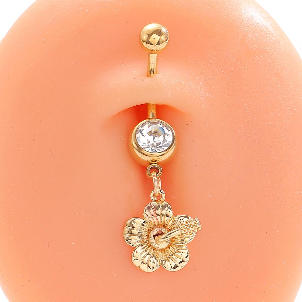 CZ Cross & Heart Belly Button Ring Set, Gold & Silver Tone Dangling Navel Piercing Jewelry