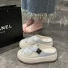Fashion Loafers Low Female Shoes Womens Slippers Outdoor Slides Cover Toe Fretwork Heels Platform 2025 Rubber Plastic PU Retro Scandals