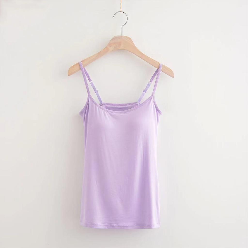 Women's Sexy Soft Cozy Camisole with Built In Bra Adjustable Shoulder Strap Vest Tank Tops
