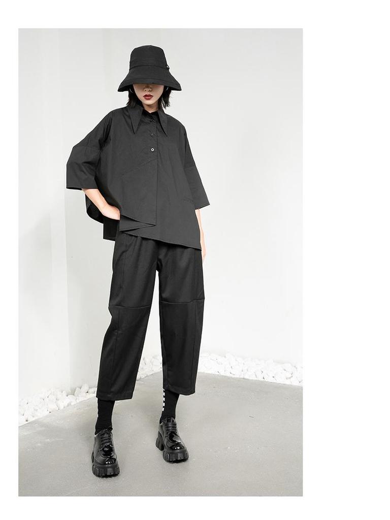 Hong Kong Style Trendy Irregular Three-Quarter Sleeve Women's Blouse - Loose Casual Spring/Summer Shirt