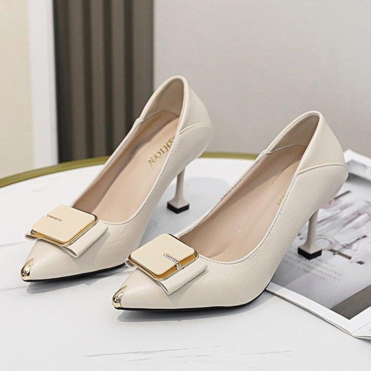 Head Shallow Mouth High Heels Women's Thin Heel Square Buckle Professional Work Shoes Women's Comfortable Versatile Simple Work Shoes