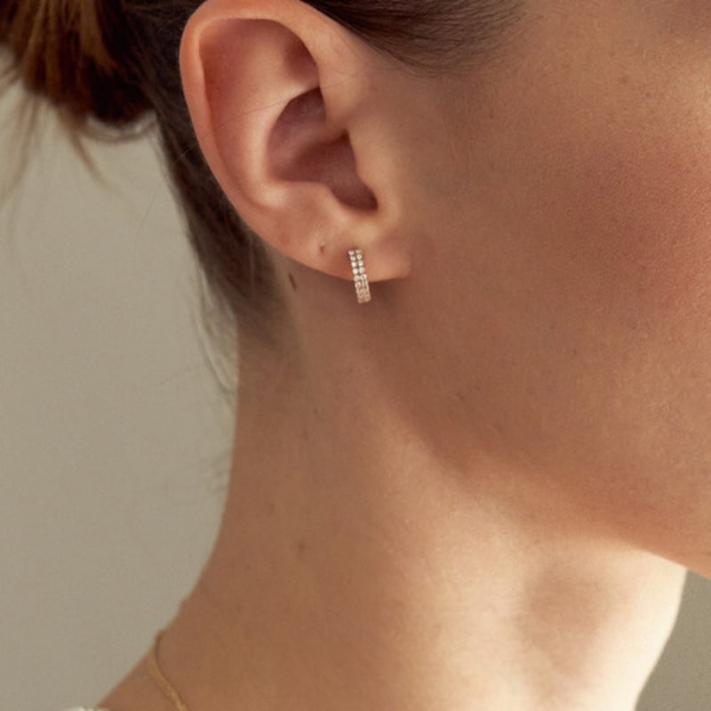 LUNNE 14k Double Pave Line One-Touch Ring Earrings (14k Gold) #LFE40