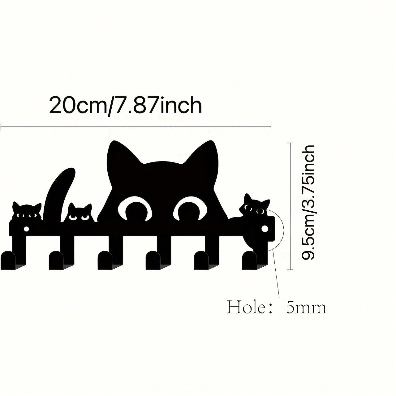 Black Cat Key Holder Personalized Metal Wall Hooks Set of 6 Easy Install Key Rack for Home Office Decor