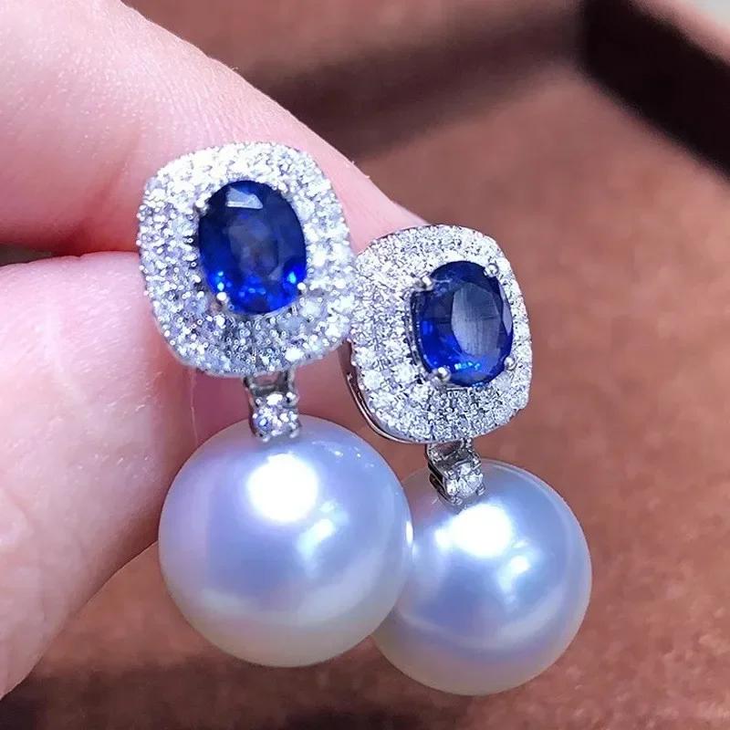 

Aesthetic Women s Simulated Pearl with Blue/White Cubic Zirconia Luxury Trendy Female Ear Accessories Wedding Zircon New