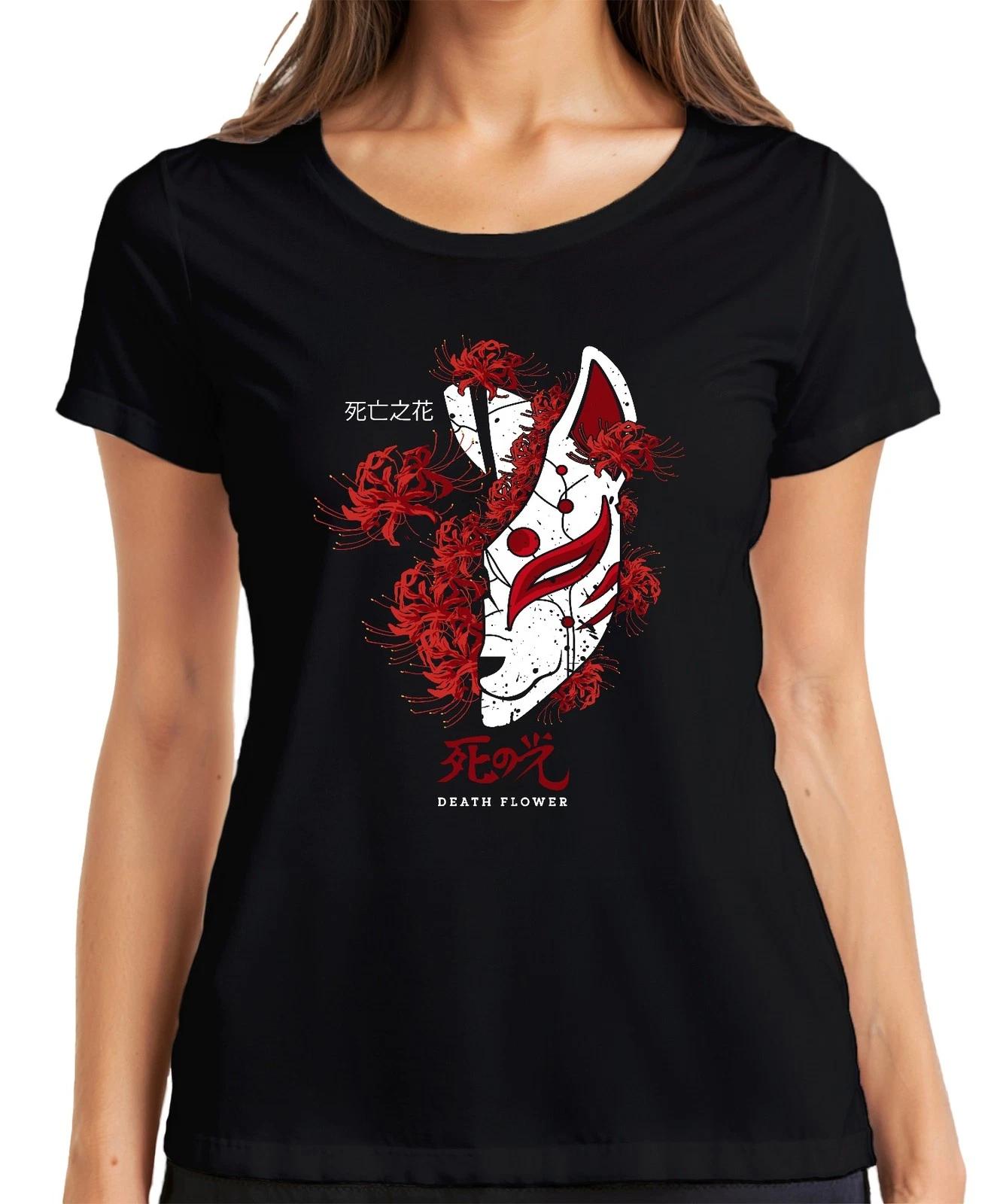 Kitsune Maske Spinnenlilie Higanbana Lycoris DEATH FLOWER retro Damen T-Shirt XXXXL
