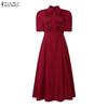 ZANZEA Women Turn Down Collar Short Sleeve Casual A-Line Dress