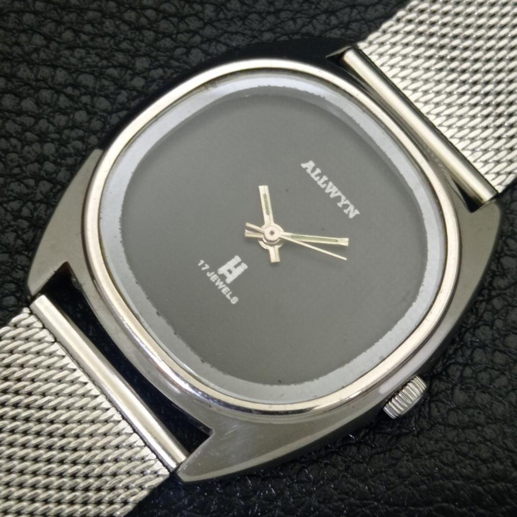 ALLWYN HAND-WINDING 6300A INDIA MENS VINTAGE BLACK COLOR DIAL WATCH A703947-1