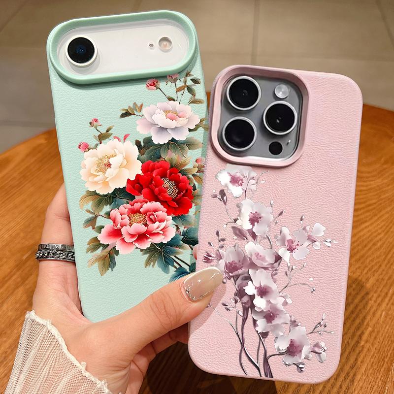 Cartoon Daisies Flower Pattern Case For iPhone 17 Pro Max iPhone 16 15 14 13 Pro Max 11 17e 16e Luxury Leather Texture Soft Silicone Matte Cover