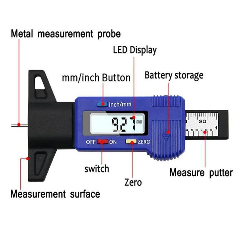 Digital Car Tyre Tire Tread Depth Gauge Meter Measurer Tool Caliper Thickness Gauges Tread Brake Pad Shoe Tire Monitoring System