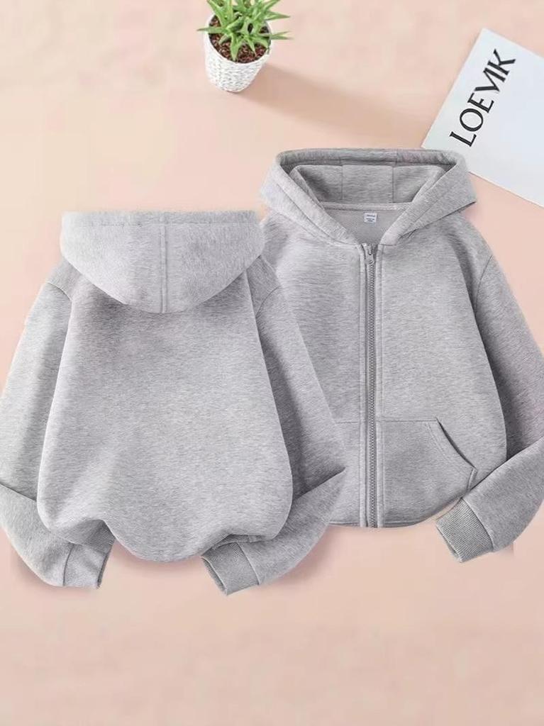 Children's Hooded Jackets: Boys & Girls Autumn/Winter Velvet-Lined Zipper Sweatshirts