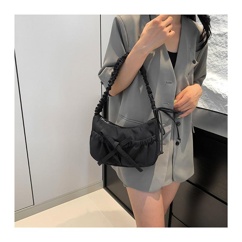 IELGY Korean Version Casual Daily All-Match Nylon Cloth Bag Simple Fashionable Pleated Cross-Body Shoulder Bag