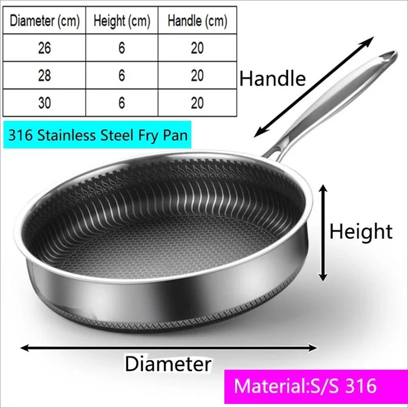 

Сковорода Wok из нержавеющей стали 316 с антипригарным покрытием для приготовления пищи на кухне, кастрюля для приготовления блинов, яиц, сковорода для завтрака и стейка 24cm