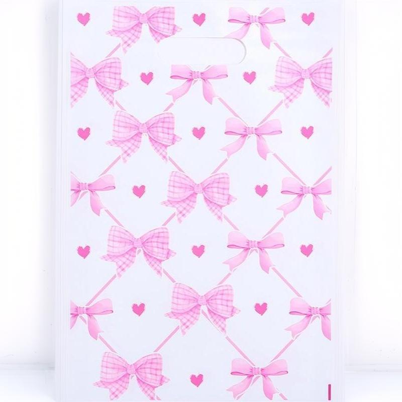 50Pcs Stylish Pink Bow Thank You Tote Bags Decorative Gift Bags for Birthday Wedding Christmas Carnival Party Events