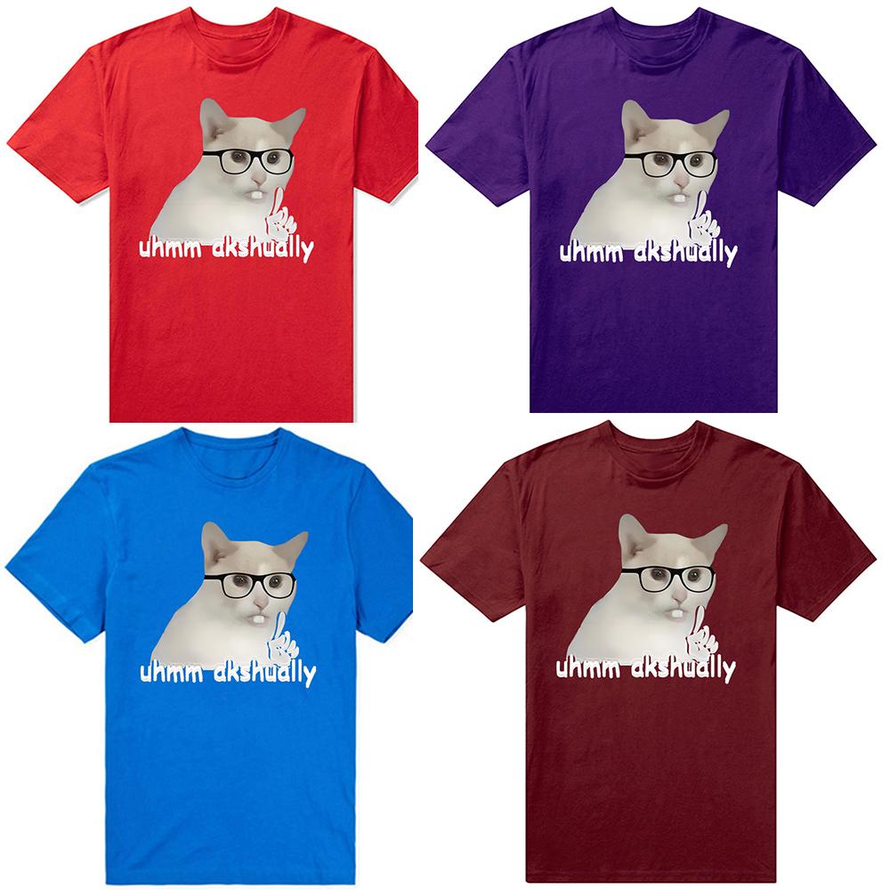 Summer T Shirt Um Actually Funny Nerd Cat Meme Graphic Short Sleeve Tshirts Men Women Oversized Top Unisex Clothing