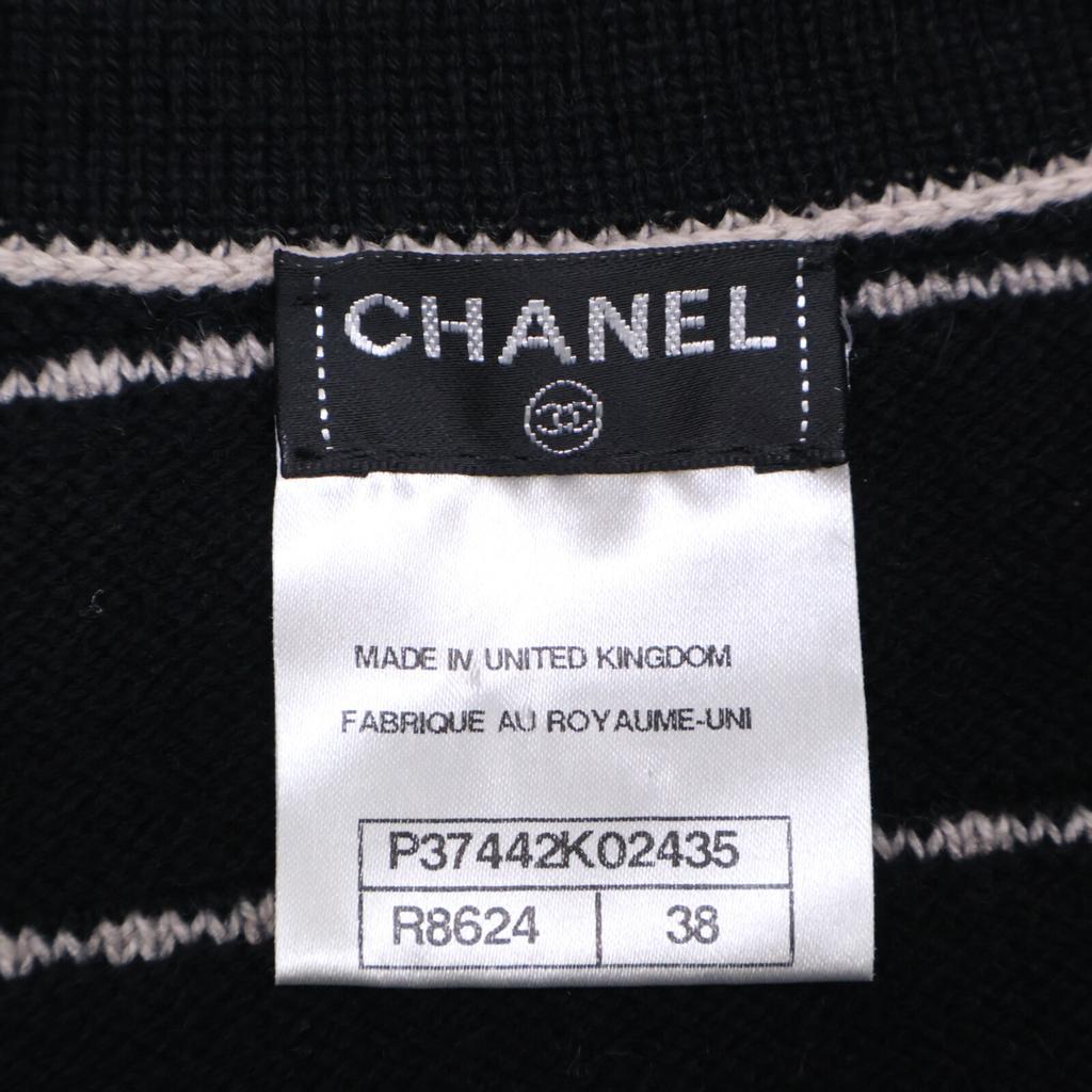 Chanel [Excellent Condition] P37442K02435 Striped Cashmere 100% Short Sleeve Knit Tops 38 blackUsed