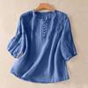 Camicia da Donna Ricamata Floreale Manica a 3/4 a Palloncino Vestibilità Larga Pullover Top Orlo Curvo Casual Estiva Blusa Traspirante Quotidiano