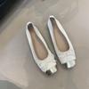 French Small Fragrant Style Bow Light Mouth Ballet Single Shoes Women's Versatile Square Head Gentle Flat Grandma Shoes