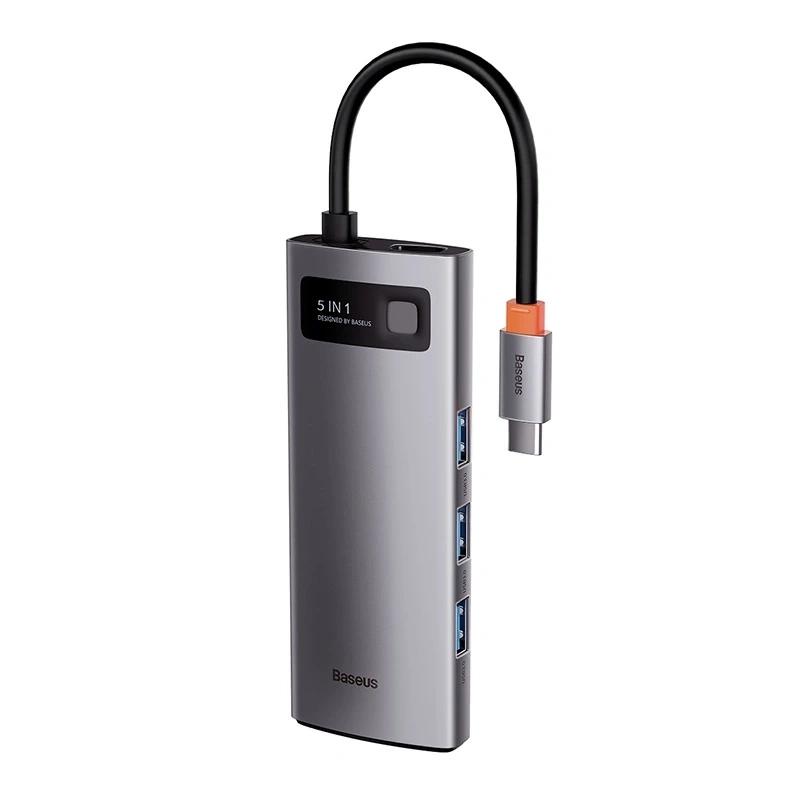 Hub 5W1 Baseus Metal Gleam Series, Usb-C Do 3X Usb 3.0 + Hdmi + Usb-C Pd