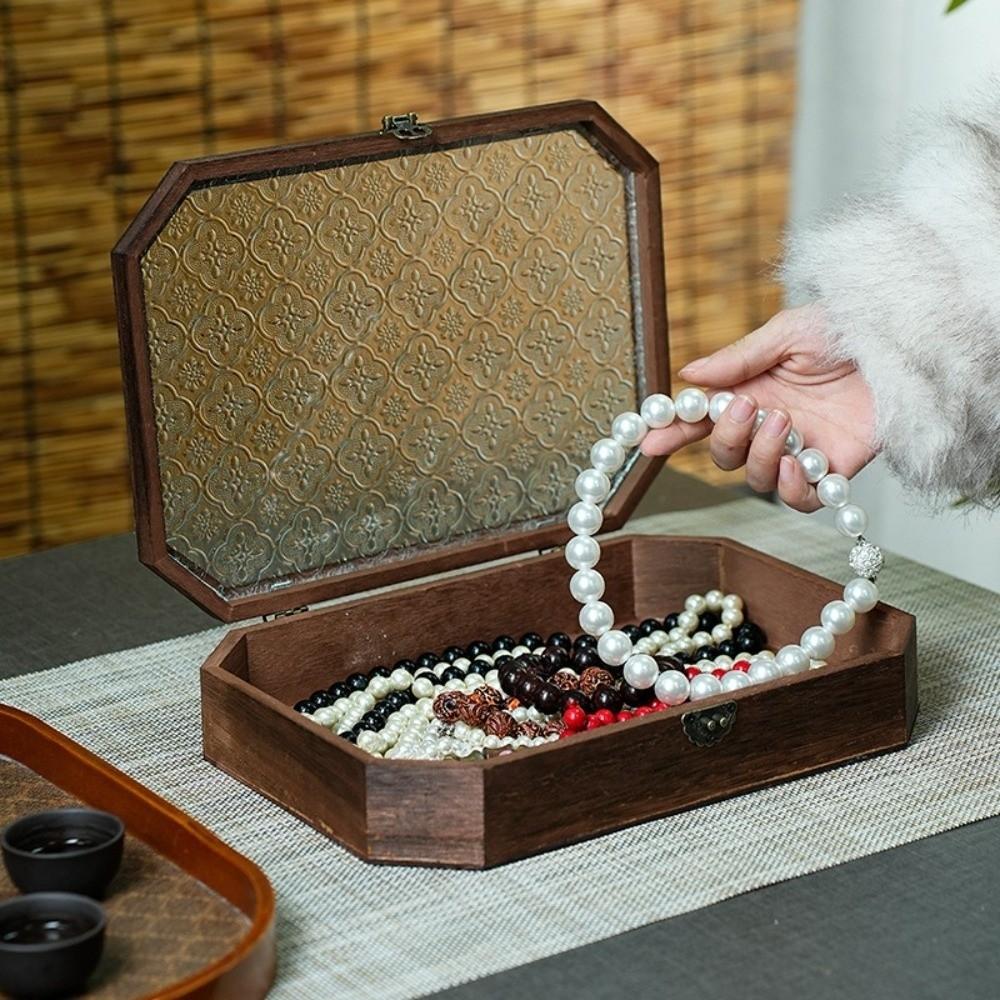 Begonia Flowers Wooden Storage Box Flip Cover Glass-Lid Box Storage Cabinet Treasure Keepsake